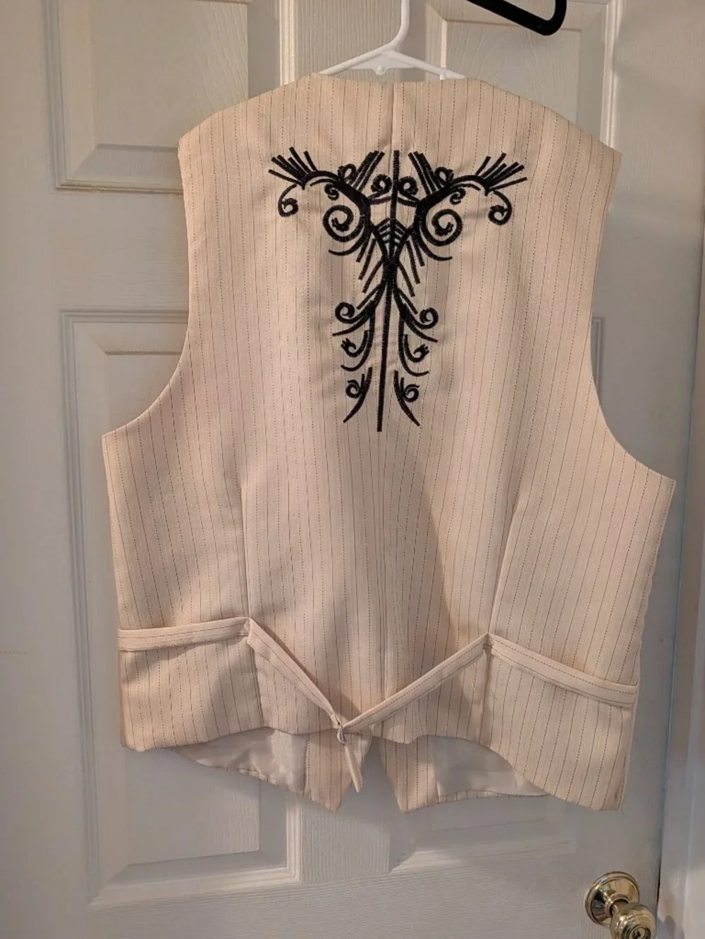 Mestizo Boys Cream Pinstripe Western Scroll Embroidered Vest - Size L